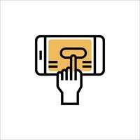 A hand holding a phone and pressing a button vector