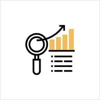 A magnifying glass icon with a bar graph vector