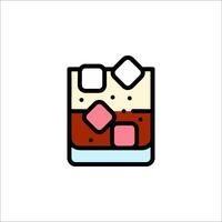 A drink with ice cubes and a slice of cake vector