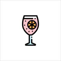 A glass of wine with a slice of lemon in it vector