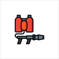 A red and orange backpack with a gun and binoculars vector