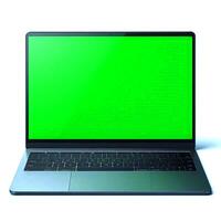 Laptop with green screen on white background photo
