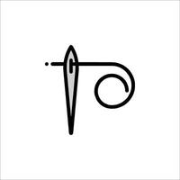 A black and white illustration of a needle and thread vector