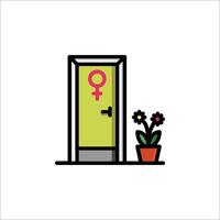 A door with a female symbol on it and a flower pot vector