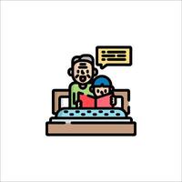 Father and daughter in bed with a book icon vector