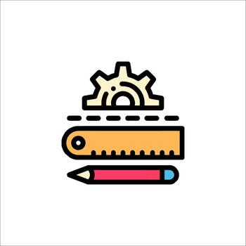 un lápiz y un regla con engranajes en eso vector