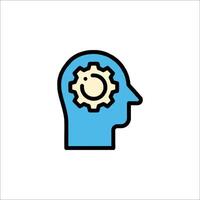 A blue icon of a person's head with a gear in it vector