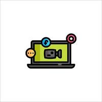A laptop with a camera and other icons on it vector