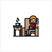 A woman sitting in a chair with a cup of coffee vector