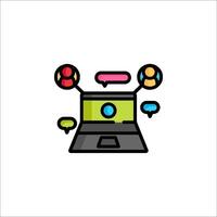 A laptop with a chat bubble icon on it vector