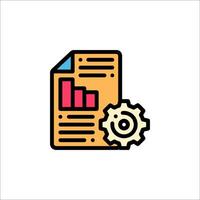 A document with a gear and a bar graph icon vector
