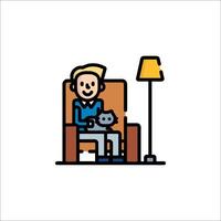 Man sitting in chair with cat icon vector