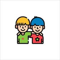 Two boys hugging each other icon vector