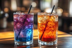 Refreshing Summer Cocktails with Straws on a Sunny Table Setting photo
