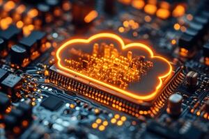Digital Cloud Computing Concept with Glowing Microchip Circuitry for Tech Innovation photo