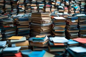 Endless Piles of Colorful Books and Documents in a Cluttered Archive photo