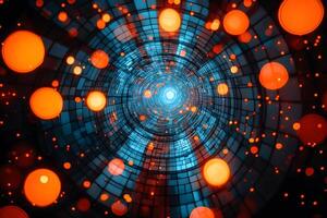 Futuristic Abstract Technology Background with Vibrant Orange and Blue Geometric Patterns photo
