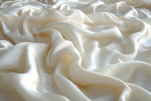 Elegant and Luxurious Ivory Silk Fabric with Soft Folds and Waves for Texture Design photo