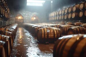 Atmospheric Whiskey Distillery Cellar with Aging Barrel Storage for Authentic Experience photo