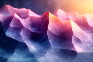 Abstract Cosmic Landscape with Geometric Mountain Peaks and Ethereal Light photo