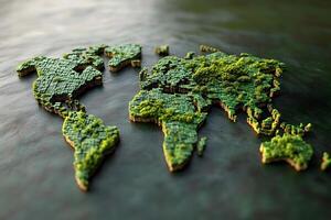 Eco-Friendly World Map Representation in a 3D Rendered Mosaic Design for Earth Day Concepts and Green Initiatives photo