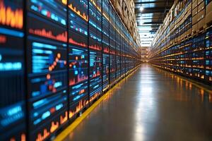 Futuristic Data Storage with Digital Graphs in a Modern Warehouse Setting photo