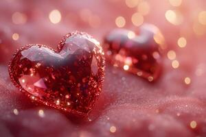 Sparkling Red Crystal Hearts with Bokeh Effect for Valentine's Design photo