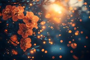 Magical Spring Blossoms with Glowing Bokeh for Enchanting Nature Designs photo