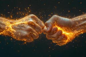 Powerful Fist Bump with Sparkling Energy in Unity and Teamwork Concept photo