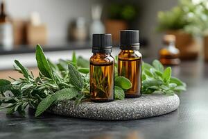 Aromatherapy and Wellness Essential Oils with Fresh Sage for Natural Healing photo