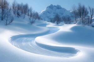 Serene Winter Wonderland With Pristine Snowy Landscape and Mountain photo