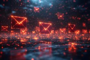 Digital Communication Network with Glowing Email Icons in Cyberspace Concept Design photo