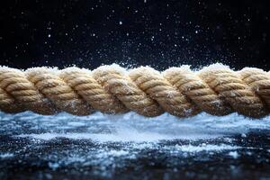Close-Up of a Thick Rope with Snowflakes in Winter Setting - Textured Background for Design photo