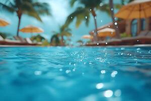 Refreshing Splash in a Tropical Resort Pool with Palm Trees and Sun Loungers photo