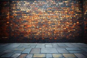 Rustic Brick Wall with Stone Pavement for Urban Backdrop and Texture Design photo