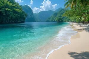 Serene Tropical Beach Paradise with Crystal Clear Waters and Lush Greenery - Perfect for Travel and Relaxation photo