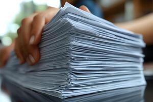 Business Office Efficiency and Productivity Large Stack of Documents and Papers for Corporate Tasks photo
