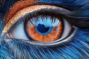 Mesmerizing Macro Detail of Animal Eye with Vibrant Feathers and Colors photo