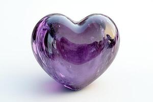Shiny purple heart representing love and affection on white background photo