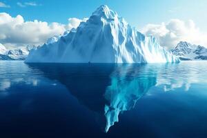 Giant iceberg floating in the ocean reflecting on calm water photo
