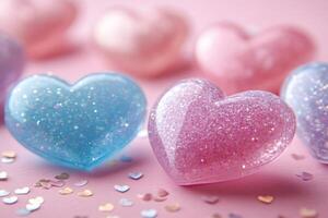 Glittering resin hearts symbolizing love on valentine's day photo