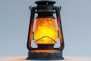 Old weathered kerosene lantern illuminating light and shadow photo