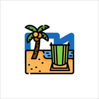 A beach chair and palm tree on the sand vector
