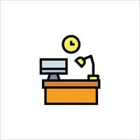 Office desk with clock and computer icon vector