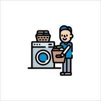 A man is loading a washing machine with clothes vector