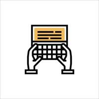 A hand holding a laptop and typing on it vector
