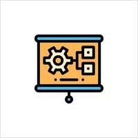 A computer screen with gears and a clock icon vector