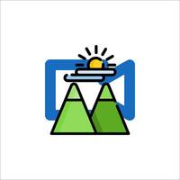 A mountain and sun icon on a white background vector