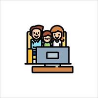 familia acecho televisión icono ilustración vector