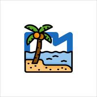 A palm tree and a beach in a logo vector